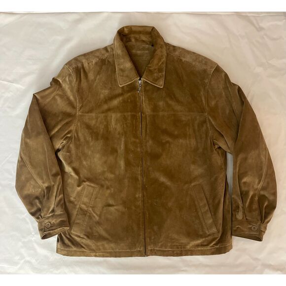 Roundtree & Yorke Men’s XLT Genuine Suede Leather Zip Jacket Tan Brown READ - Picture 2 of 16